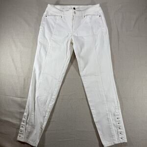 White House Black Market The Skimmer Pants Size 8 White Skinny Studded Snap Cuff
